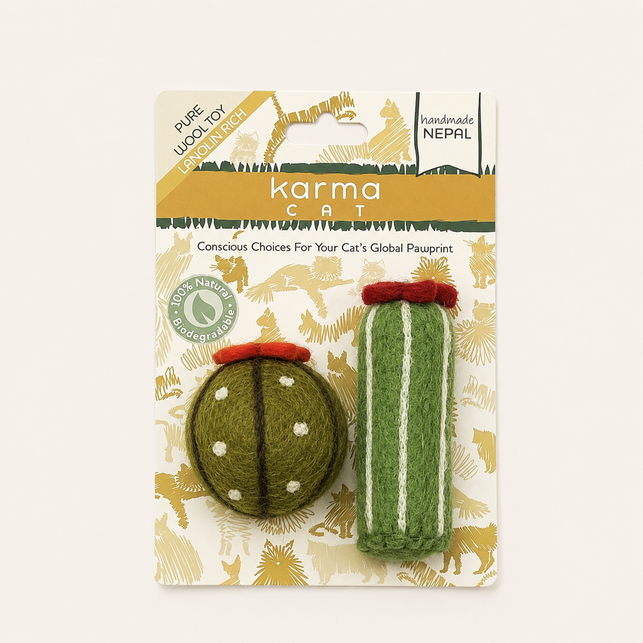 Set Botánico Suculentas Artesanal de Lana Natural para Gatos · Set de 2