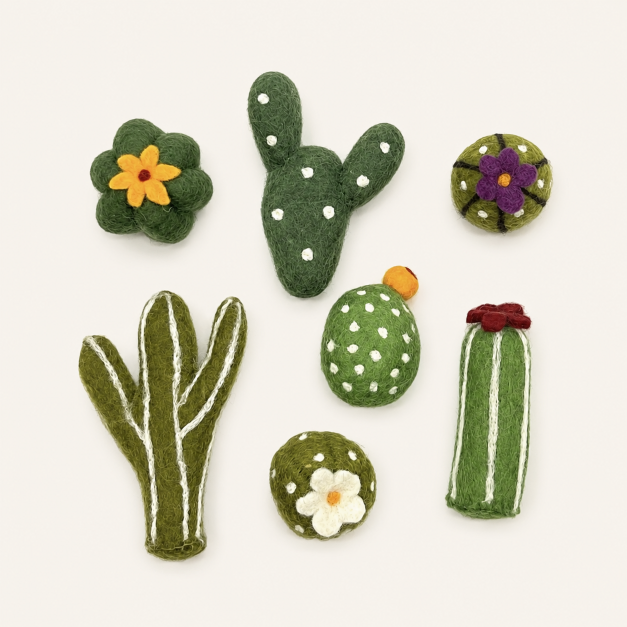 Set Botánico Suculentas Artesanal de Lana Natural para Gatos · Set de 2