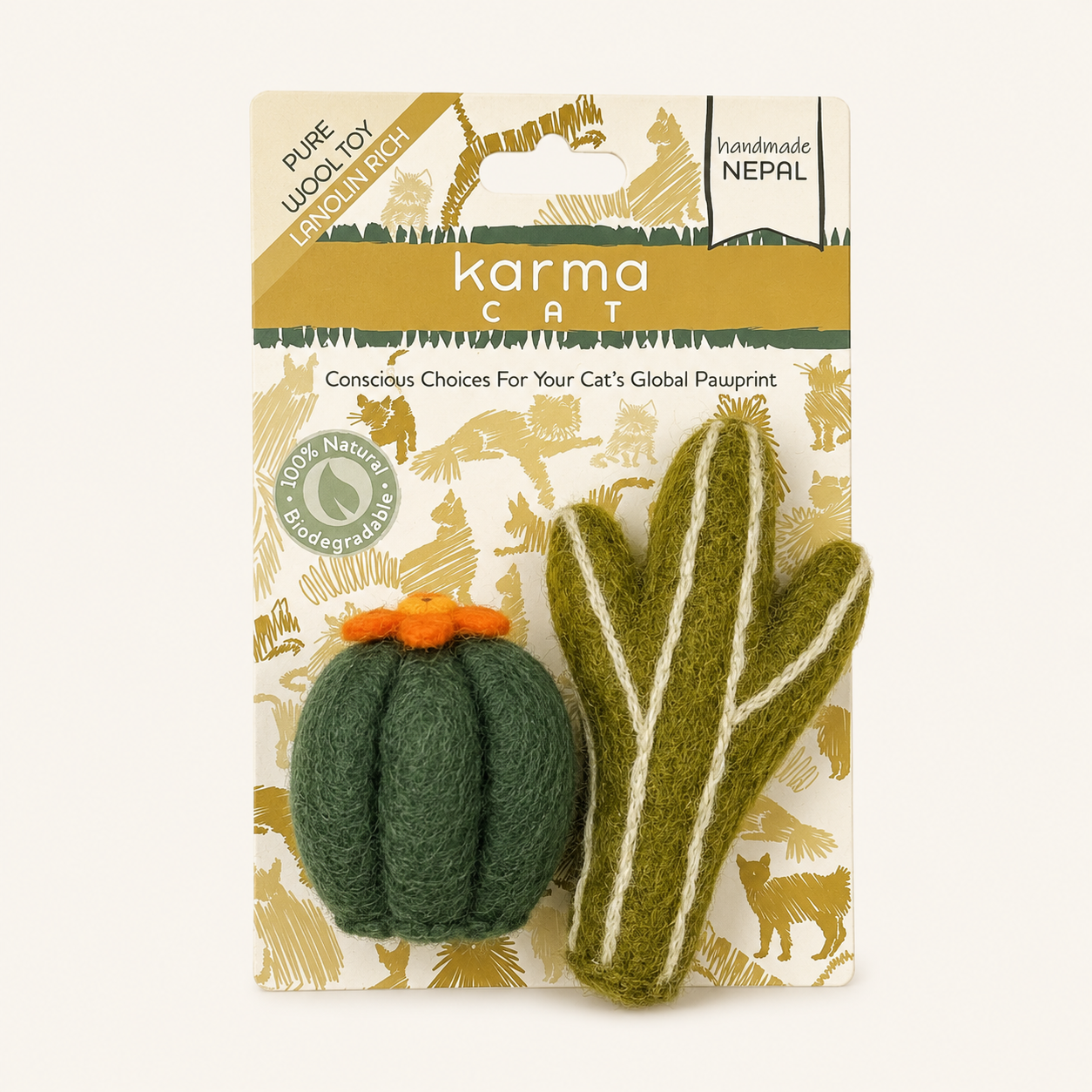 Set Botánico Suculentas Artesanal de Lana Natural para Gatos · Set de 2
