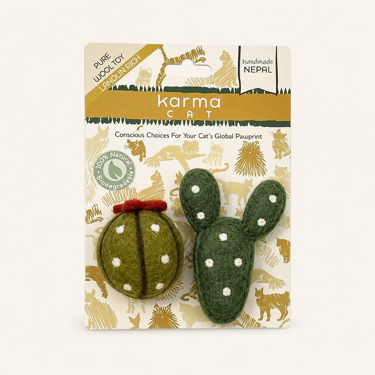 Set Botánico Suculentas Artesanal de Lana Natural para Gatos · Set de 2