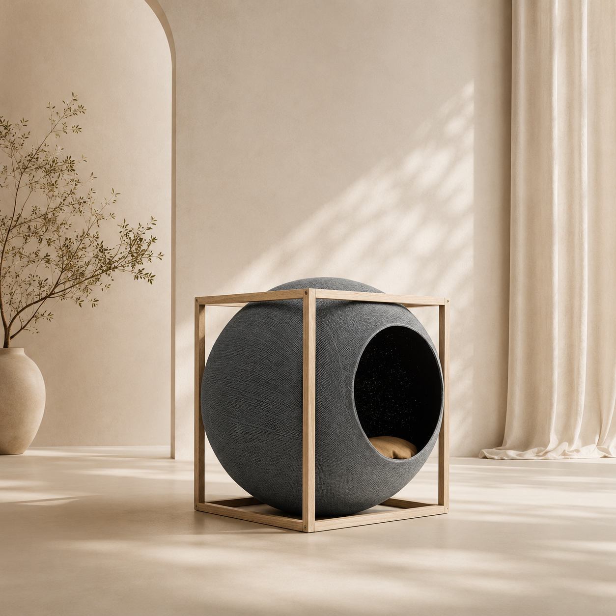 Cubo Nido Gris Oscuro · Edición Madera y Algodon