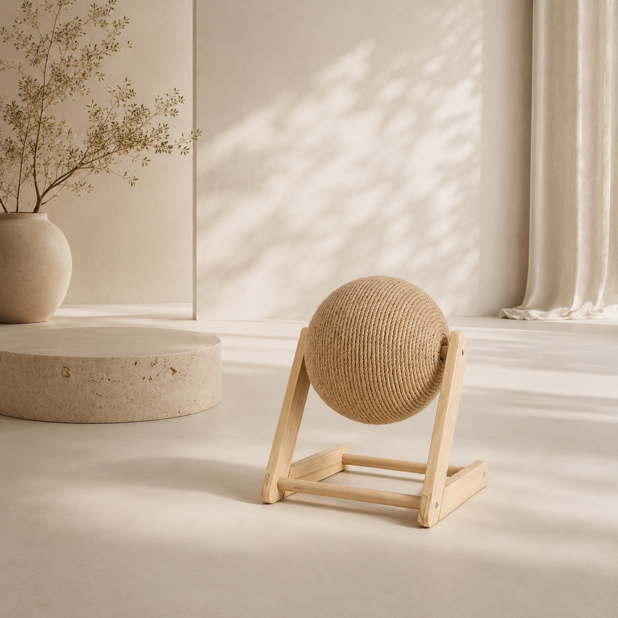 Rascador Giratorio de Sisal para Gatos con base de madera