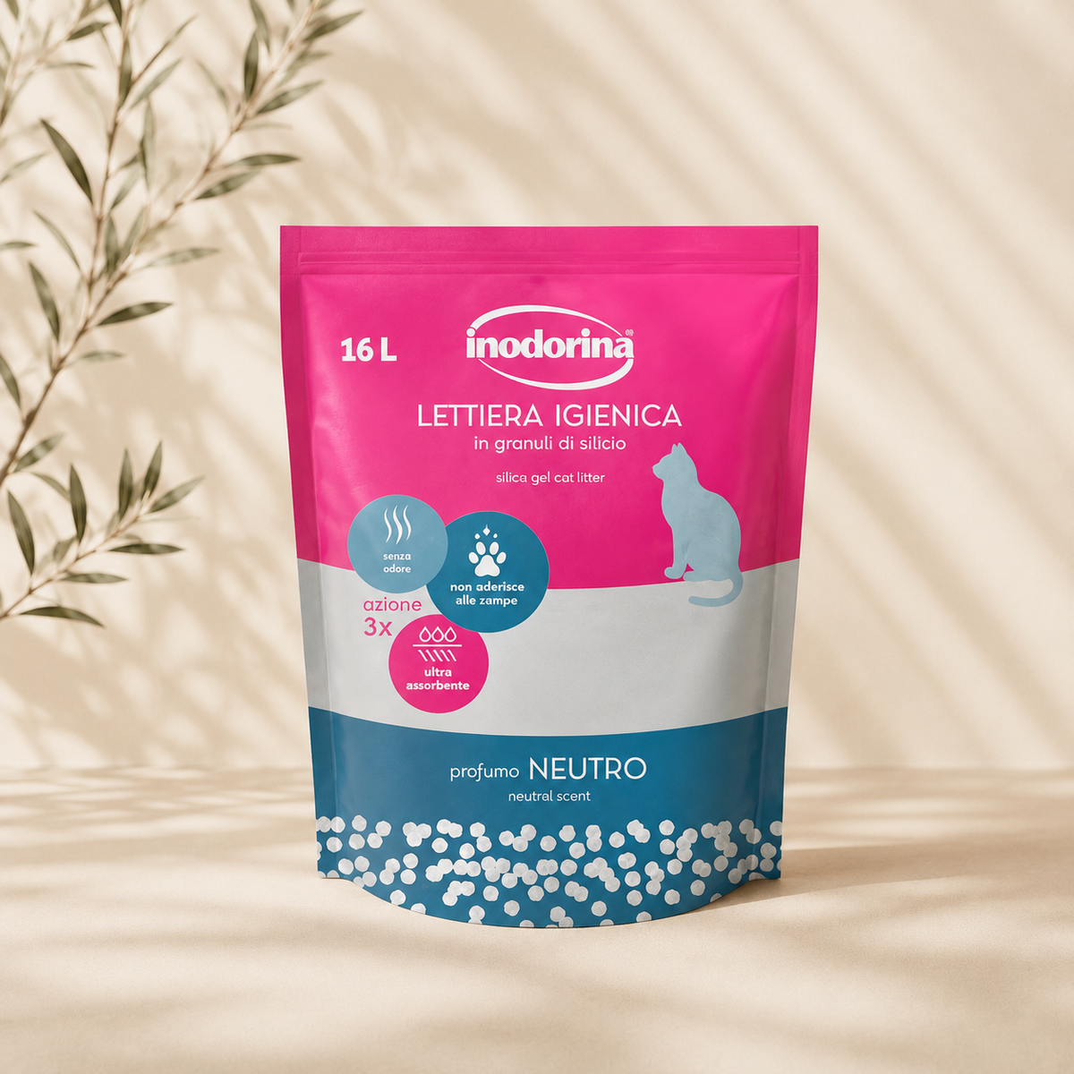 Inodorina Bag 16 L – Ultra-absorbent and anti-odour silica cat litter
