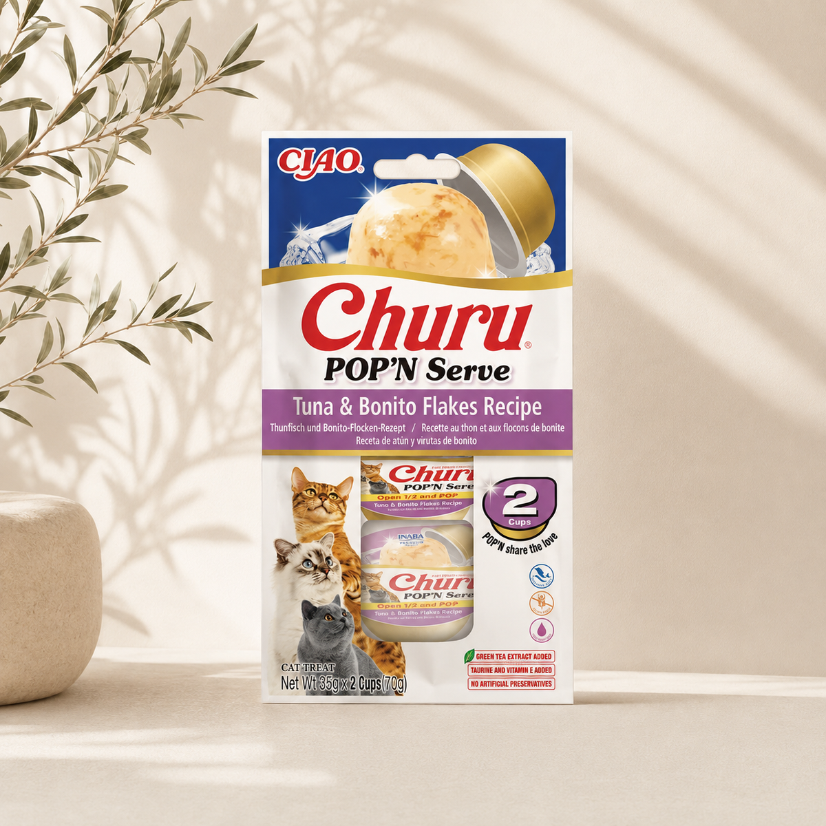 Churu Pop’n Serve Atún con Bonito para Gatos Snack Húmedo en Gelatina