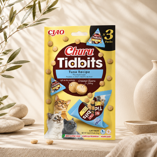 Churu Tidbits de Atún para Gatos – Snacks Blandos Rellenos de Churu