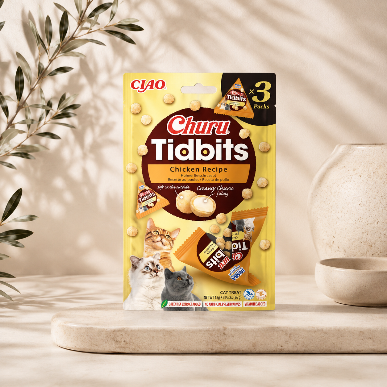 Churu TIDBITS 3P Chicken Recipe para Gatos – Snacks Blandos de Pollo