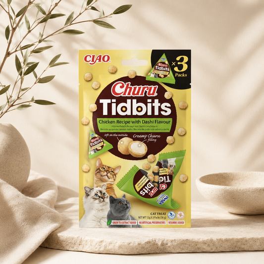 Churu TIDBITS 3P Chicken Recipe with Dashi Flavour para Gatos