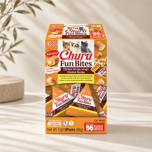 Churu FUN BITES Chicken Recipe para Gatos – Snacks Blandos de Pollo con Centro Cremoso