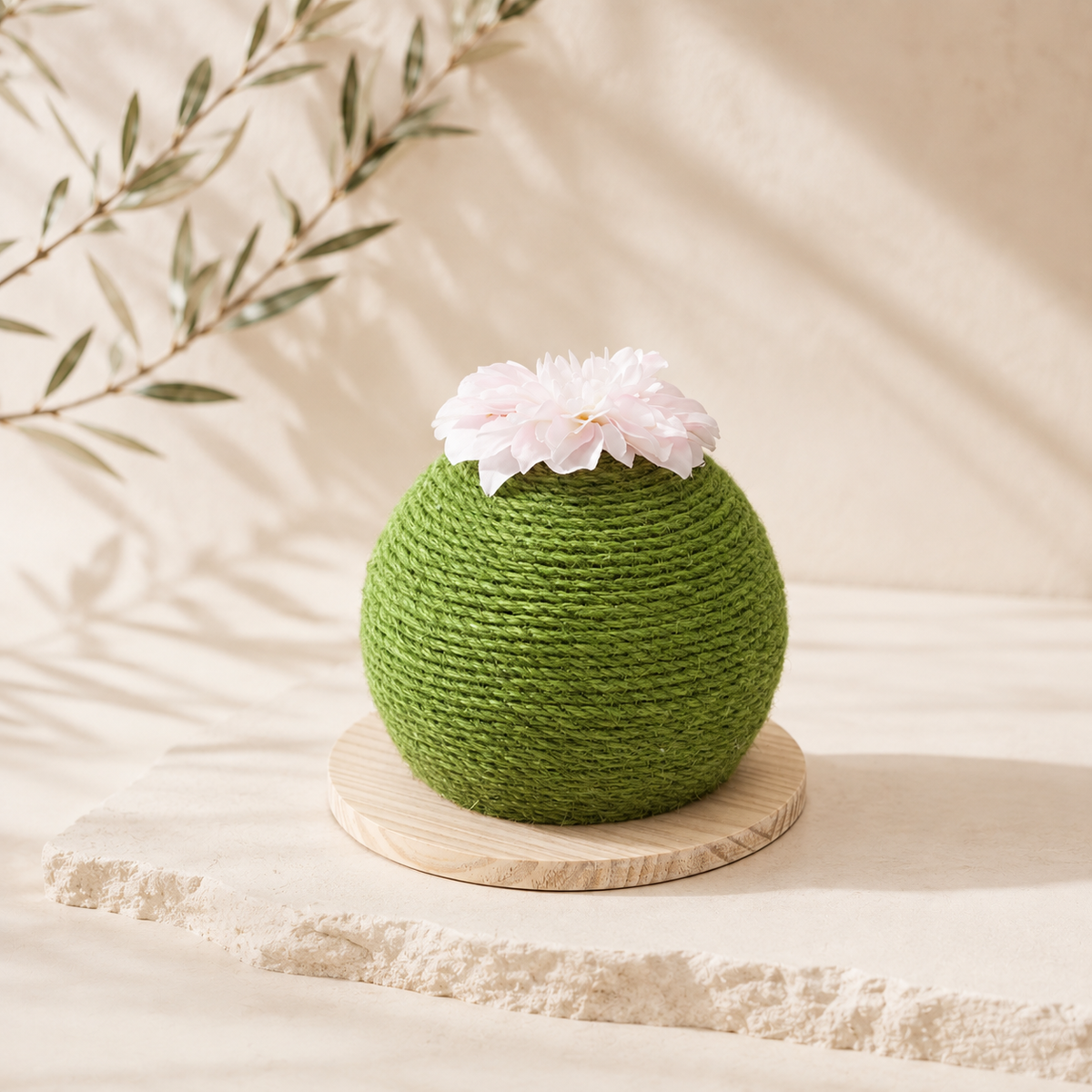 Green Hemp and Wood Cactus Cat Scratcher Toy